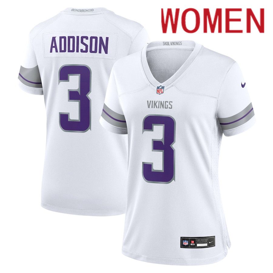 Women Minnesota Vikings 3 Jordan Addison Nike White Alternate Game Player NFL Jersey
